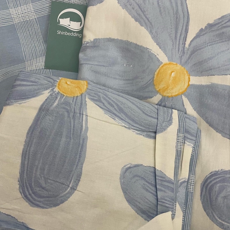 Set Bộ Vỏ Cotton Living Hoa Xanh 5 Cánh, Chất Cotton Thoáng Mát, Thấm Hút Tốt_shinbedding