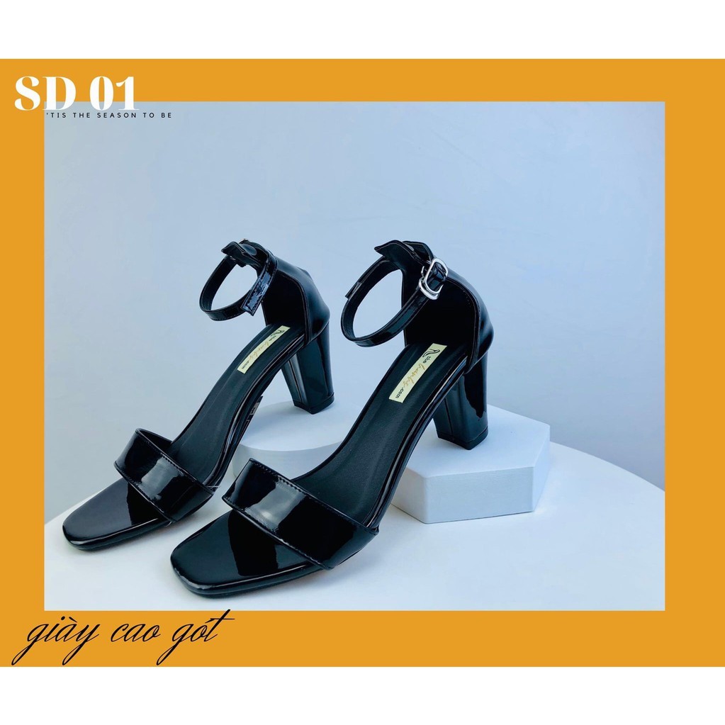 [SALE] Giày cao gót đế trụ 7 phân. Sandal cao gót đế trụ màu đen. Cao gót đế trụ 7 cm