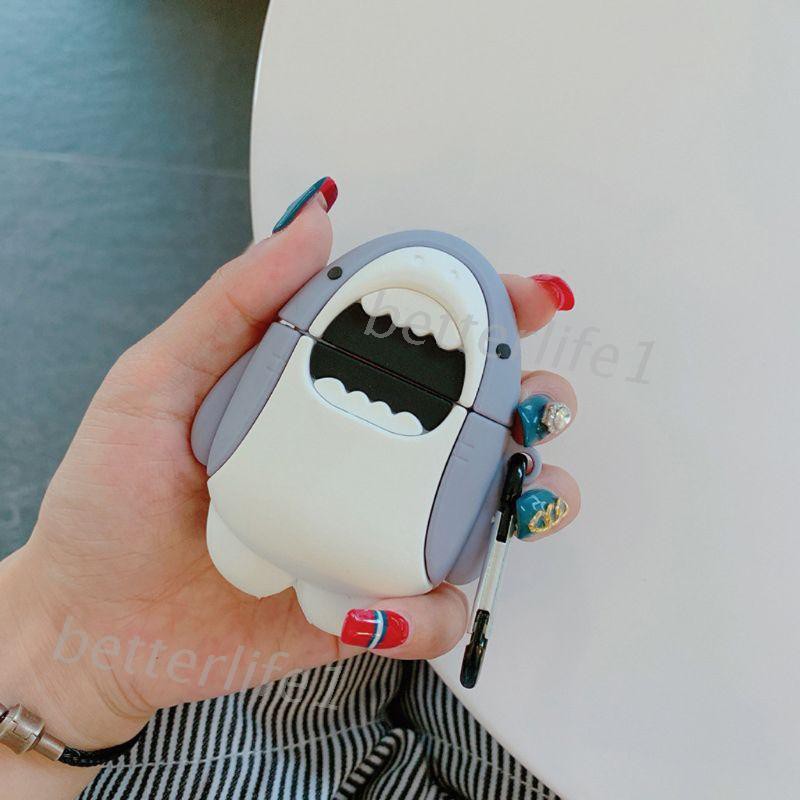 Vỏ bọc bảo vệ hộp sạc tai nghe Airpods 1/2 hình cá mập dễ thương