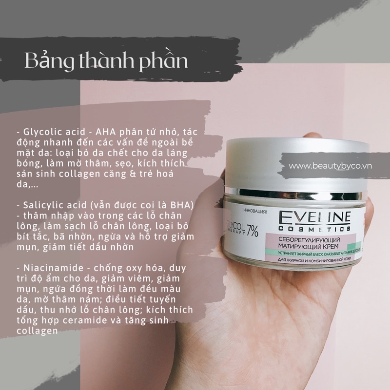 Kem Eveline glycol therapy 7% giảm thâm, mụn, bít tắc lcl, đều màu da