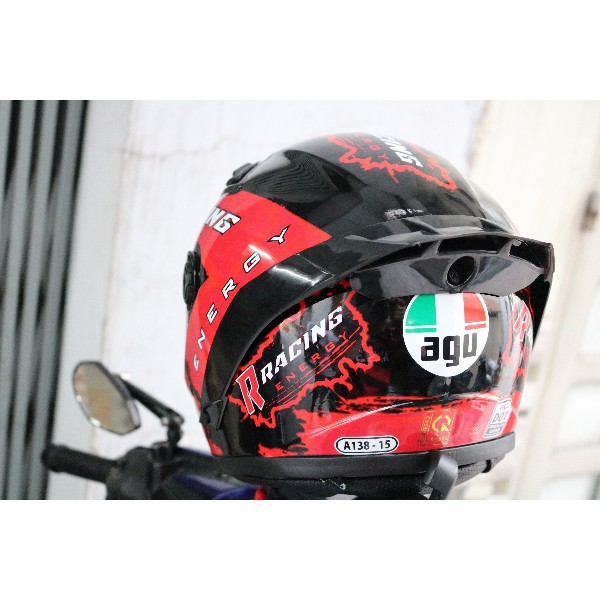 Mũ Bảo Hiểm Fullface AGU Racing Đỏ Mẫu Mới | Nhựa ABS Dẻo Độ Bền Cao, Kính Chống Tia UV Tốt BH 12 Tháng Sử Dụng