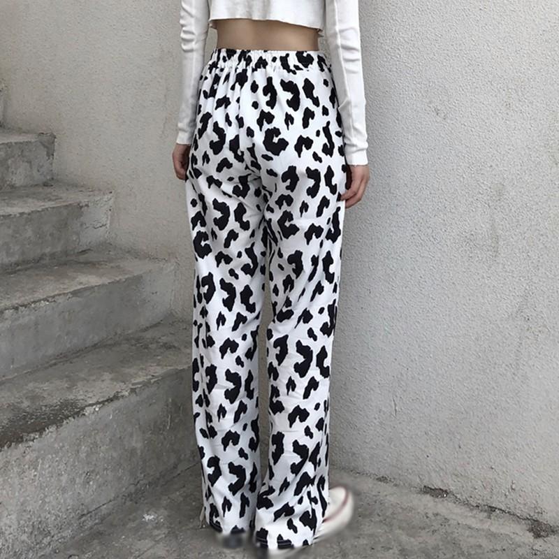 Quần Dài Ống Rộng Họa Tiết Da Bò Thời Trang Phong Cách Hàn Quốc Cho Nữ