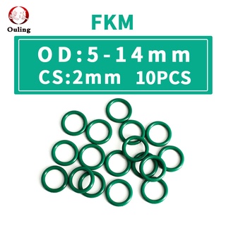 10 CÁI / Lô Vòng đệm cao su Flo Màu xanh lá cây FKM O Vòng đệm OD5/6/7/8/9/10/11/12/13/14 * 2mm Độ dày CS 2mm Vòng đệm vòng đệm O-ring Nhiên liệu chịu dầu, chịu mài mòn , Chịu áp lực, chống lão hóa và nhiệt độ cao