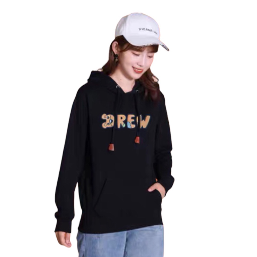 Áo Hoodies Nữ Chui Đầu Chất Nỉ Mềm Có Nón 2 Màu Form Rộng In Drew Đẹp Mặc Thoải Mái NEW UNISEX