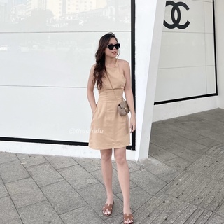ĐẦM LINEN CHIẾT EO CÓ TÚI 2 BÊN