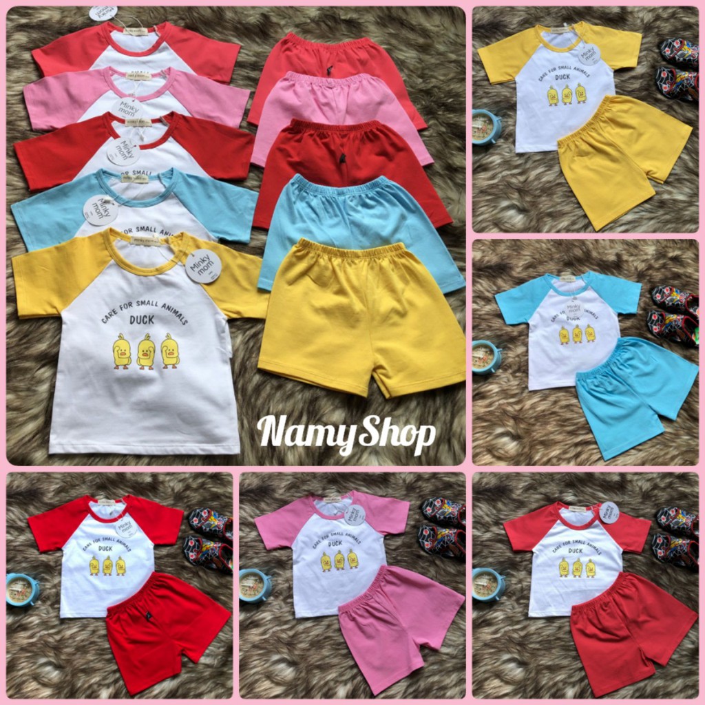 [HCM] Bộ quần áo 3 con vịt cho bé trai bé gái 5-17kg, vải thun COTTON 4 chiều, thun Việt Nam (NamyShop39)
