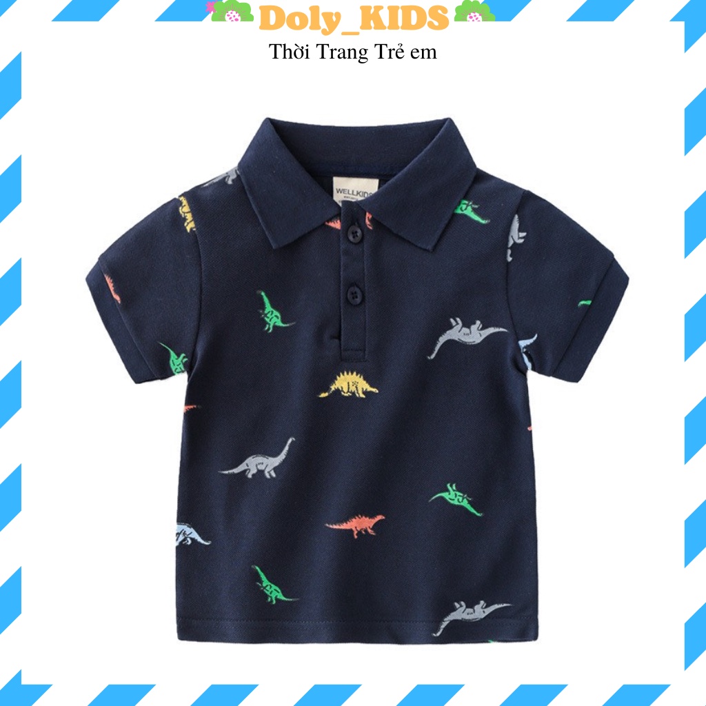 Áo Polo cho bé trai DOLY KIDS, áo phông sơ mi cộc tay bé trai In Hình Khủng Long Chất Cotton cá sấu Cao Cấp từ 7-27kg