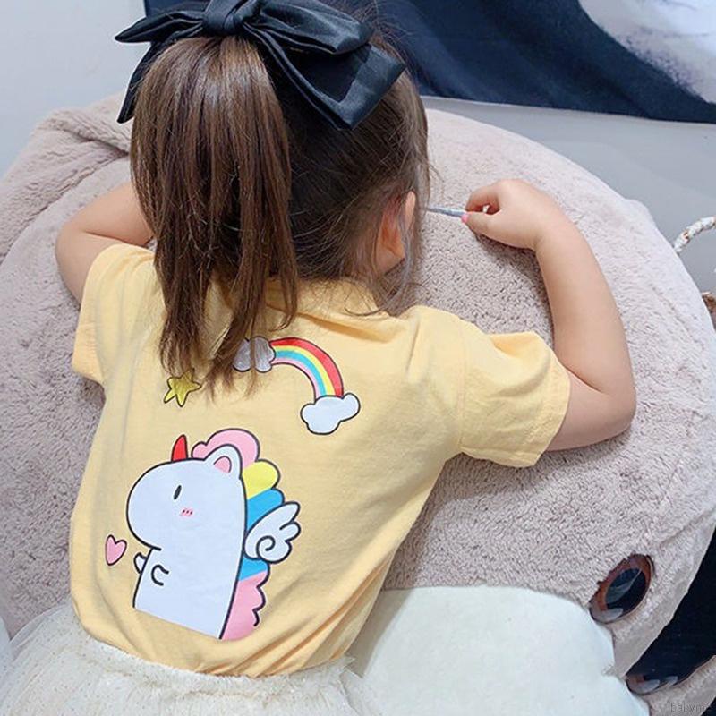 Áo thun tay ngắn chất liệu cotton in họa tiết hoạt hình phong cách Hàn Quốc dành cho bé gái