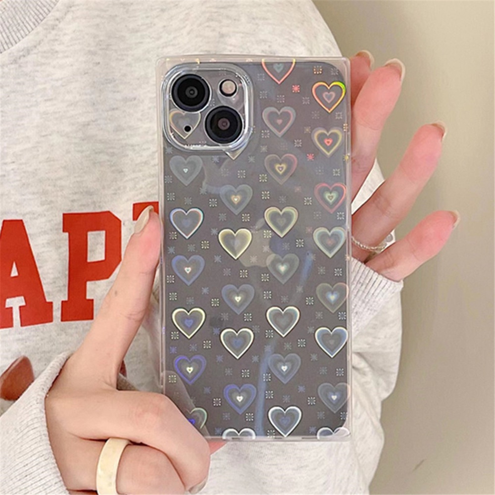Ốp điện thoại trong suốt màu laser hình trái tim 3D chống sốc cho IPHONE 13PROMAX 12 11PROMAX XR XS MAX X 6 7 8PLUS 2020