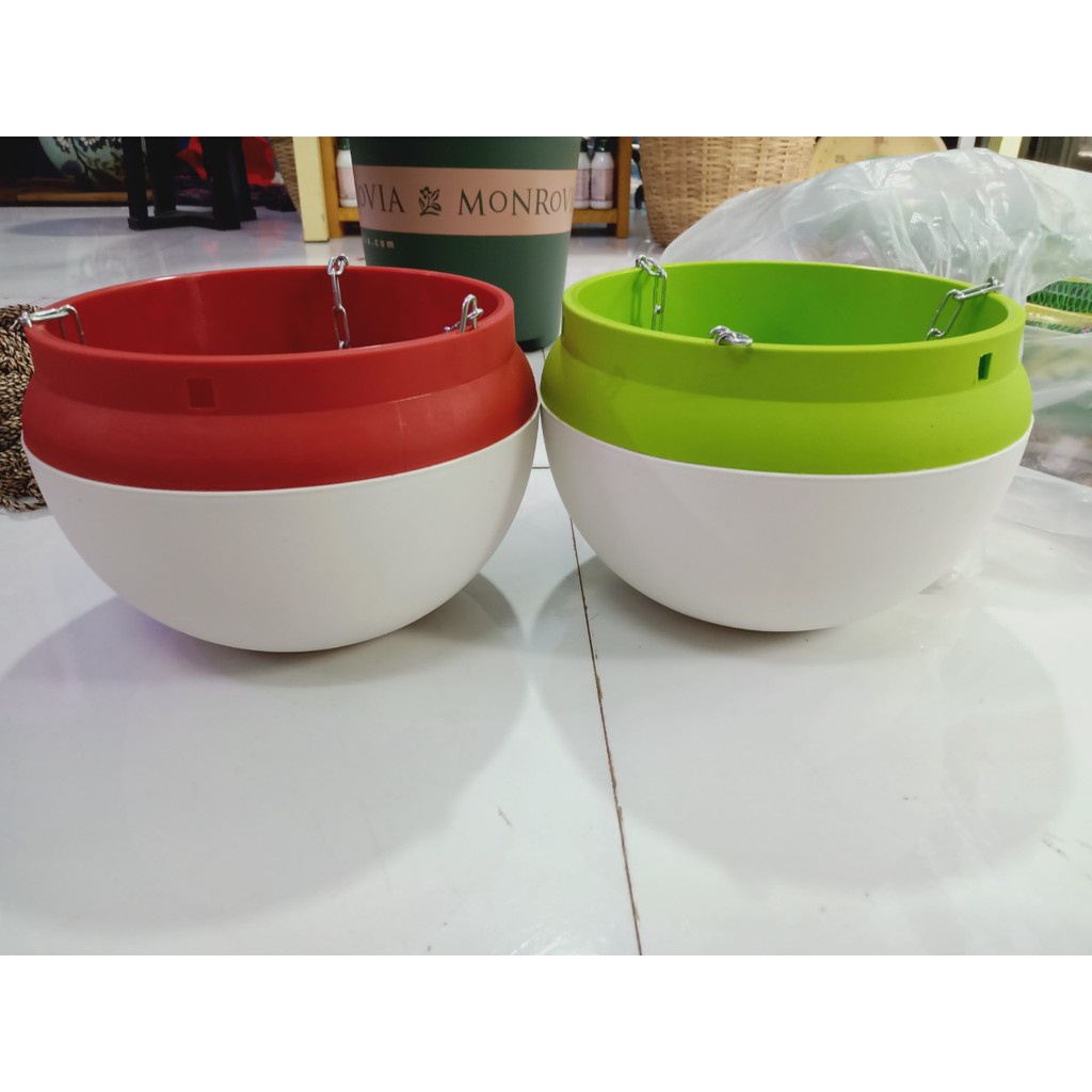 (18x14cm) Chậu nhựa tròn treo tự dưỡng dây xích size 1_Chậu nhựa treo trồng hoa thông minh_Chậu thủy sinh