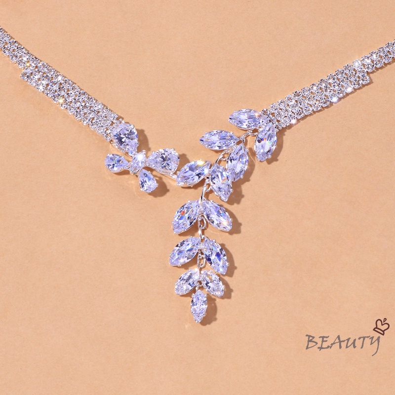 SevenMiss Bộ Vòng cổ + Bông Tai Tua Rua Đính Đá Zircon Sang Trọng Cho Cô Dâu