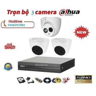 Combo bộ 3 camera siêu nét + Đầu ghi 8 kênh Dahua+Full phụ kiện tự lắp đặt tại nhà