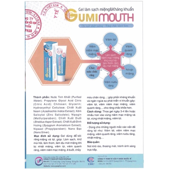 Gel làm sạch răng miệng Gumimouth hỗ trợ nhiệt miệng, nướu răng, lợi, ê buốt, chảy máu chân răng, khử mùi hôi