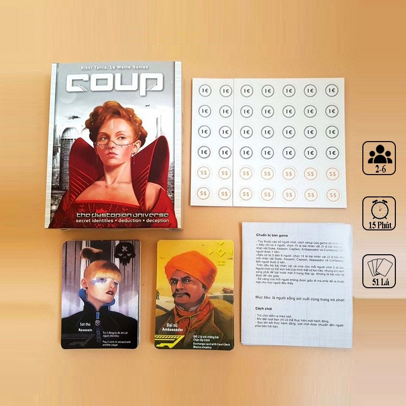Thẻ bài Boardgame Coup cuộc chiến quyền lực - Game nhập vai hấp dẫn dành cho hội nhóm 2 - 10 người, luật chơi đơn giản