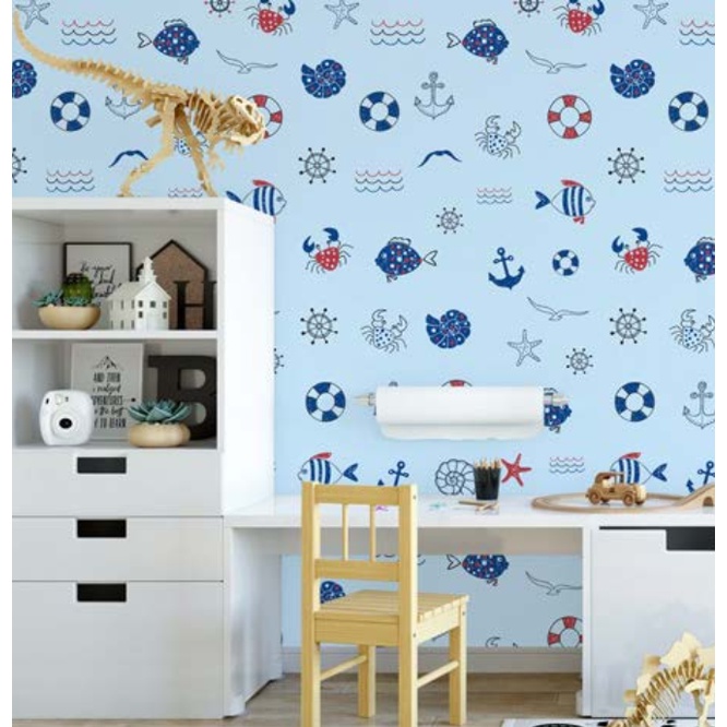 Decal giấy dán tường CUA VÀ CÁ XANH DƯƠNG khổ 45cm keo sẵn