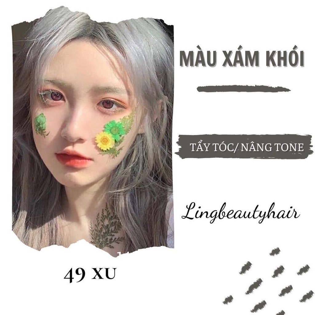 Thuốc nhuộm tóc màu xám khói kèm oxy và gang tay- Tẩy tóc/nâng tone