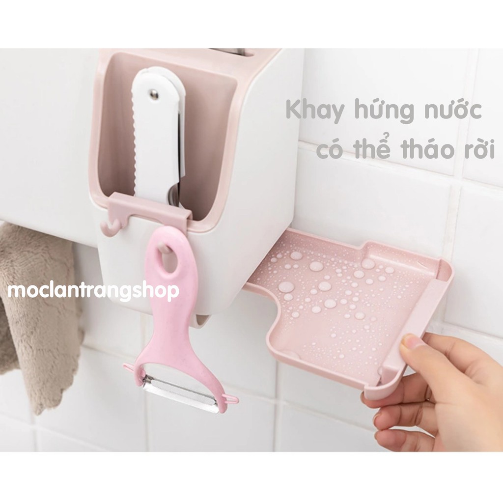 Giá kệ để dao kéo kèm ống đựng đũa thìa muỗng nĩa đa năng, để bàn hoặc dán tường màu pastel phong cách Bắc Âu cao cấp