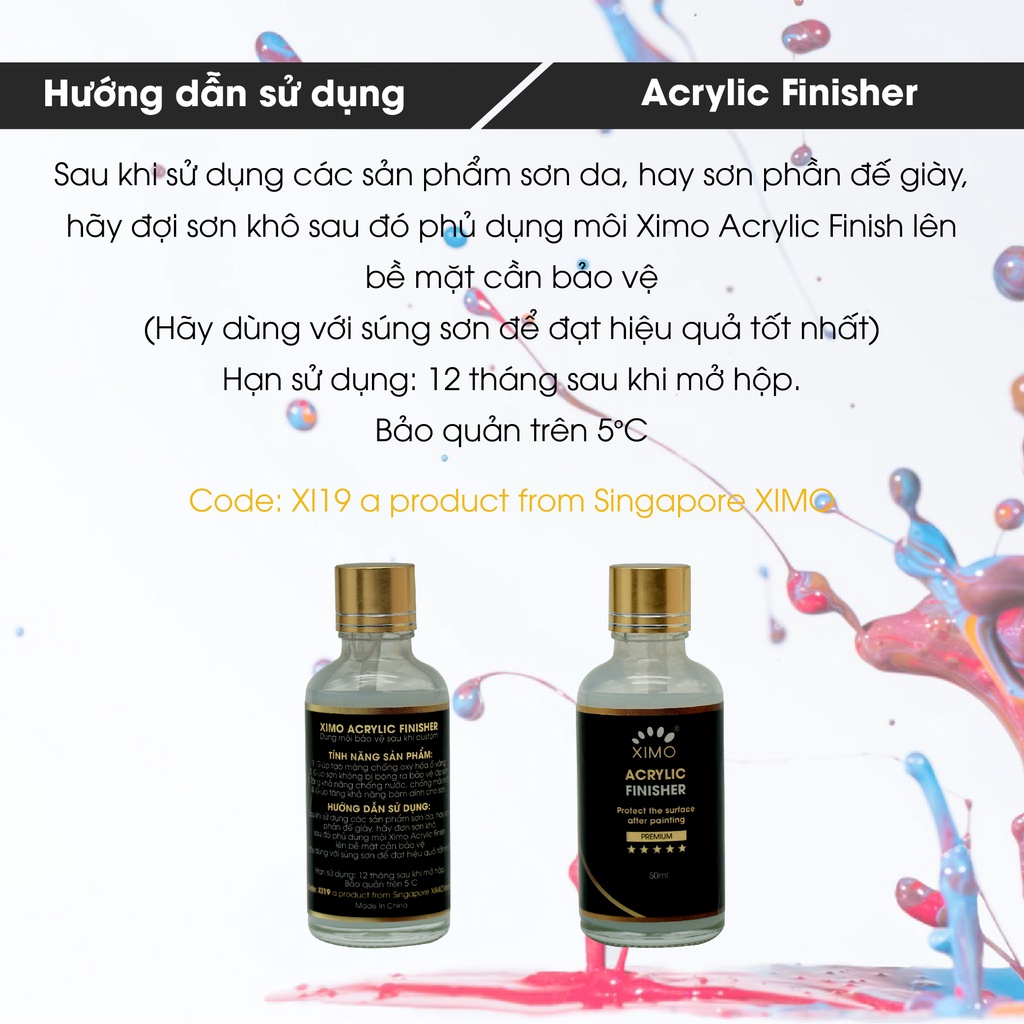 Dung môi bảo vệ màu sơn trên bề mặt, chống bay màu, oxy hóa vàng Acrylic Finish Ximo 50ml XXI19