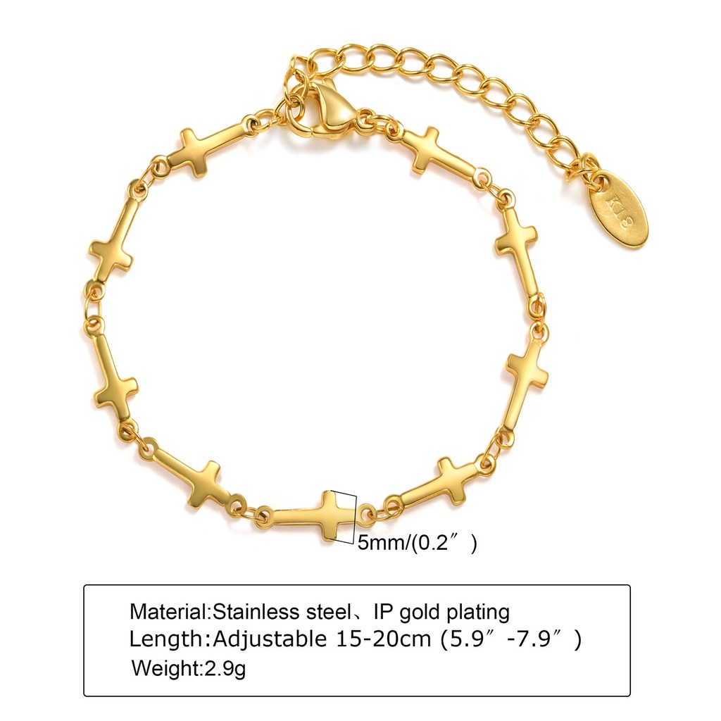 Vnox Vòng Đeo Tay Bằng Thép Không Gỉ Hình Thánh Giá Màu Vàng Kim Cho Nữ