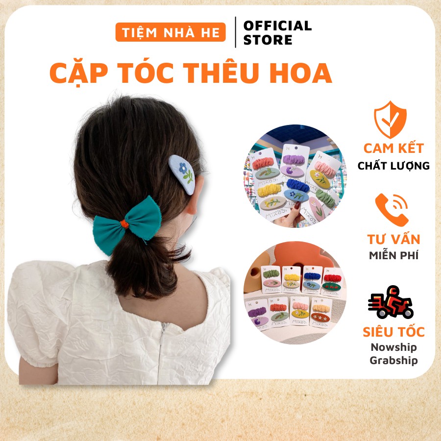 Set cặp tách kẹp tóc mái Hàn Quốc phong cách ulzzang thêu hoa handmade hot trend cho bé gái