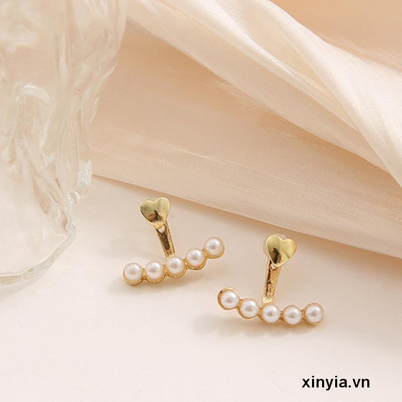 Khuyên Tai Treo Cong Đính Ngọc Trai Hình Trái Tim Thời Trang Sáng Tạo Cho Nữ