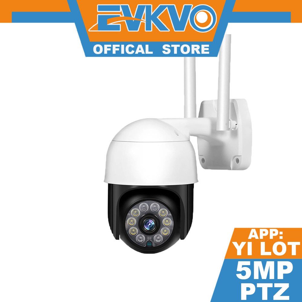 EVKVO - 10LEDs Tầm nhìn ban đêm đầy đủ màu sắc - YI LOT APP UHD 5MP WIFI CCTV Rotate Camera quan sát IP PTZ không dây ngoài trời không thấm nước WIFI Security Camera Wireless Surveillance CCTV Camera Motion Detection Alarm Two-Way Audio