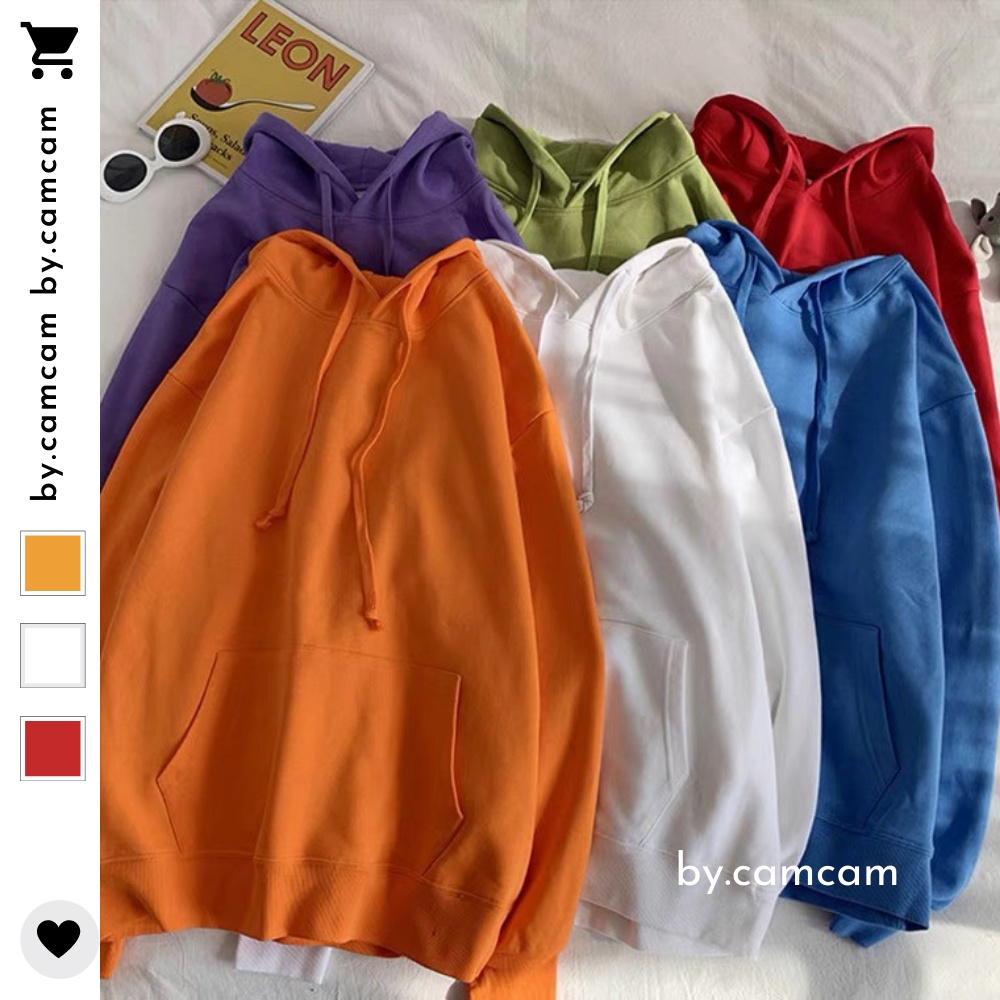 Áo Hoodie 8 MÀU Tay Dài Dáng Rộng Màu Trơn Phong Cách Hàn Quốc Cá Tính Dễ Phối Đồ By.Camcam