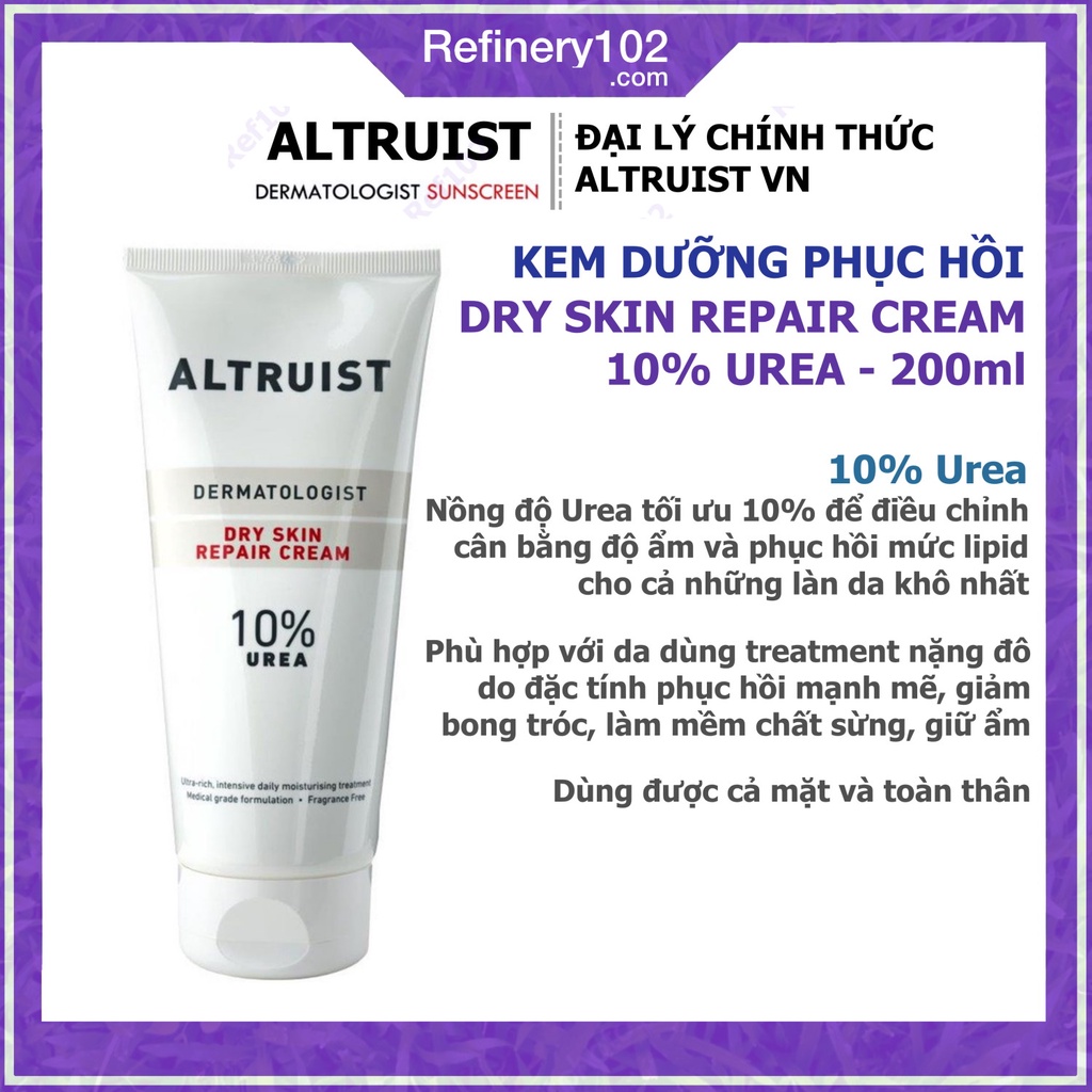 Kem dưỡng cấp ẩm phục hồi da khô Altruist Dermatologist Dry Skin Repair Cream 10% Urea 200ml - Fluid 0.5%HA [Chính hãng]