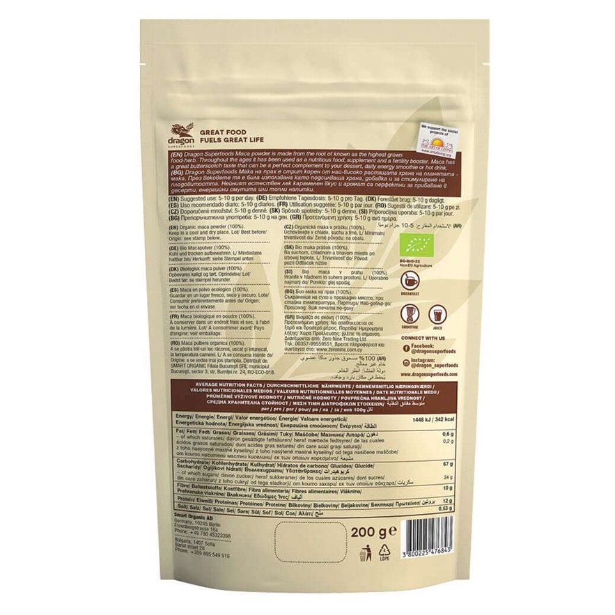 Bột Maca hữu cơ nguyên chất 200g - Dragon Superfoods