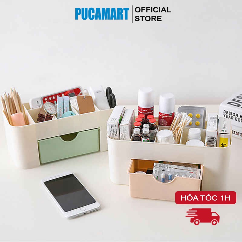 Kệ Nhựa Mỹ Phẩm PUCA Có Ngăn Kéo Tiện Dụng, Khay Đựng Đồ Nhiều Ngăn, Khay Đựng Dụng Cụ Học Tập, Mỹ Phẩm