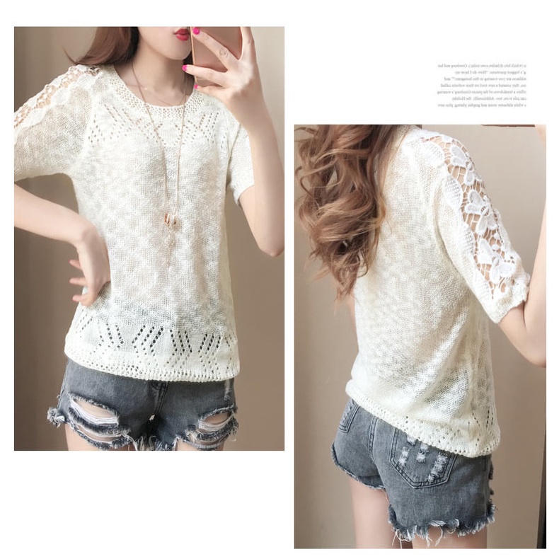 Áokiểu tay ngắn phối ren plus size cho phụ nữ trung niên