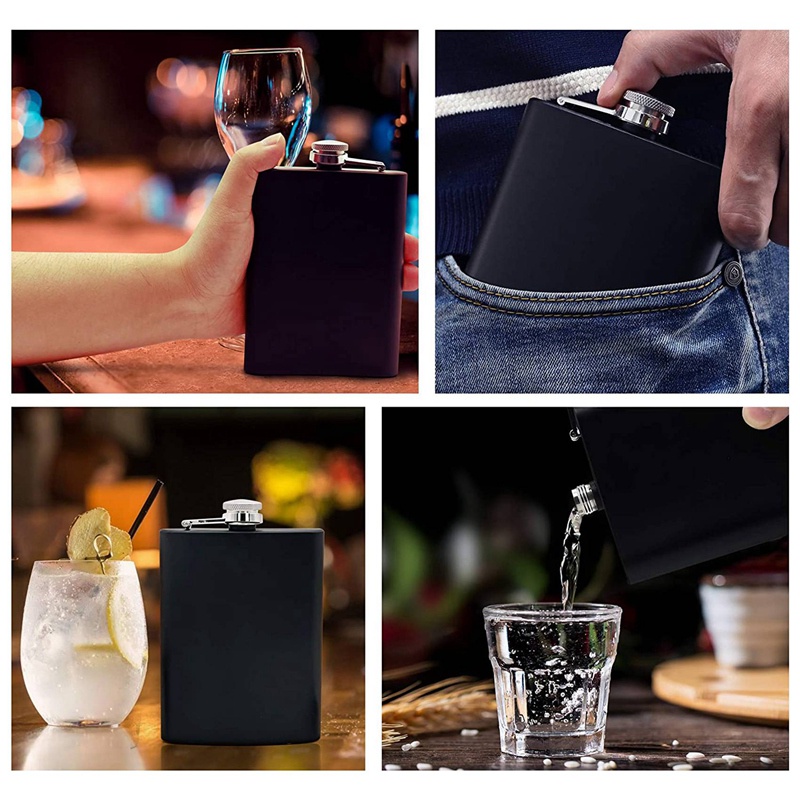 Bộ Bình Đựng Rượu 8 Oz Kèm Phễu Và 2 Kính Nhỏ Bỏ Túi Màu Đen Dành Cho Nam