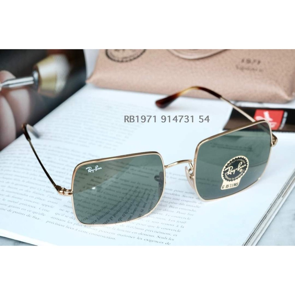 Kính mát Rayban RB1971 914731 mắt vuông, viền kim loại vàng ⚜️Hàng Authentic⚜️