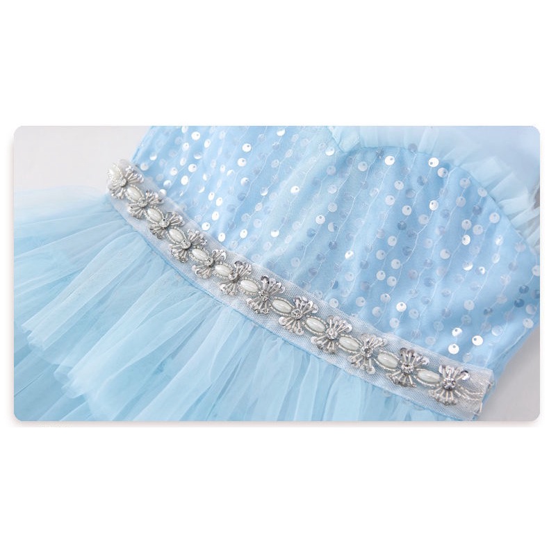 Váy ren xoè màu xanh phối lưới sát nách nhiều tầng cho bé gái  N01171