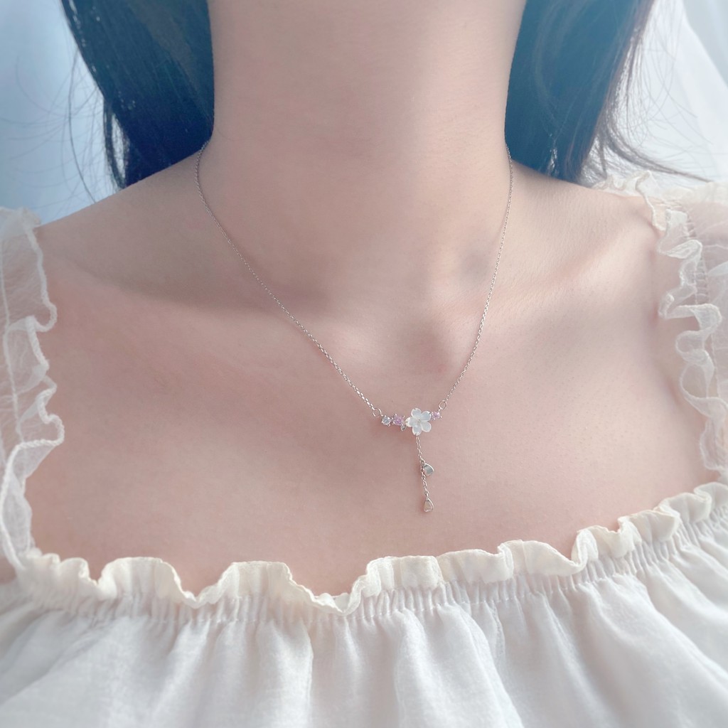 Dây Chuyền Bạc Blue Peach Hoa Ban Trắng DC592