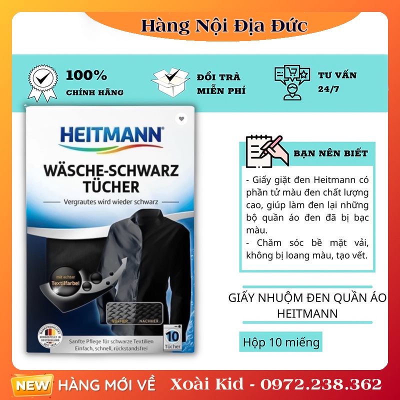 Giấy nhuộm đen quần áo, làm mới, giữ màu đen khi giặt Heitmann và Dr Beckmann Đức -Mẫu mới nhất Đủ Bill