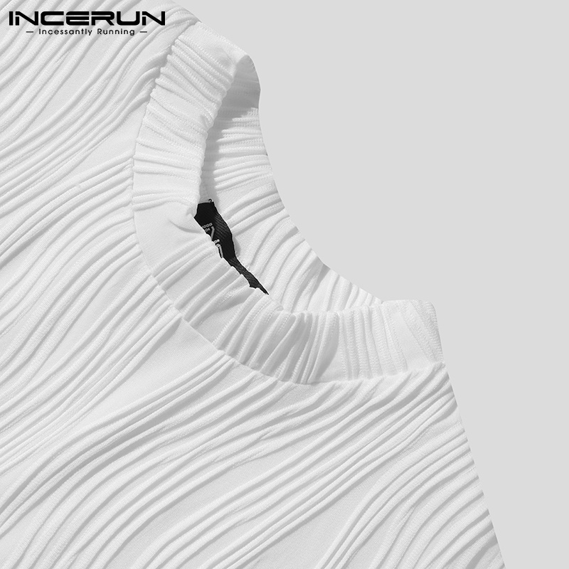 Áo thun INCERUN tay ngắn cổ tròn kiểu nhún nổi trẻ trung cho nam