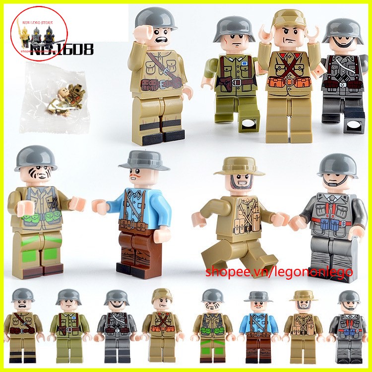 Bộ 8 minifigures các nhân vật lính lực lượng quân sự các quốc gia ww2 1608