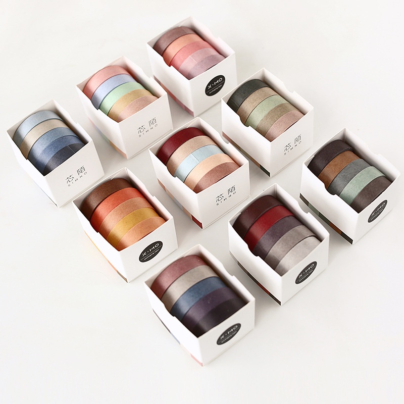 Bộ 5 cuộn washi tape đơn sắc M677