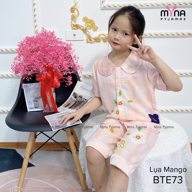 Bộ pyjama trẻ em, quần lửng , cổ sen lụa mango cao cấp