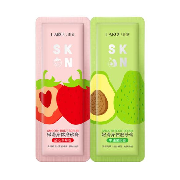 Set 2 gói Tẩy Tế Bào Chết Body Laikou Chiết Xuất Bơ Dâu Tây
