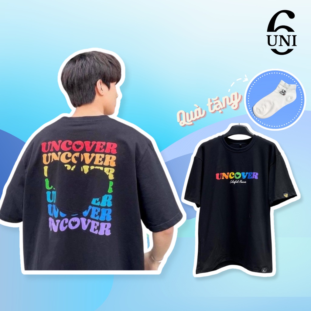 Áo thun nam nữ unisex Uncover (2 màu), dáng rộng trùm mông, freesize tay lỡ