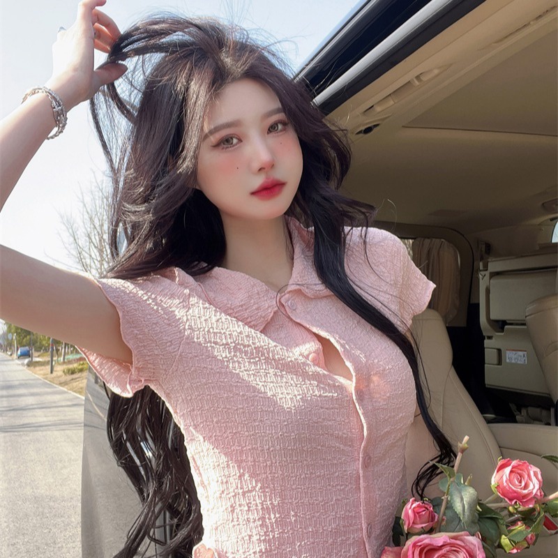 Áo ZHELIHANGFEI polo dệt kim ngắn tay thiết kế lệch tà cá tính