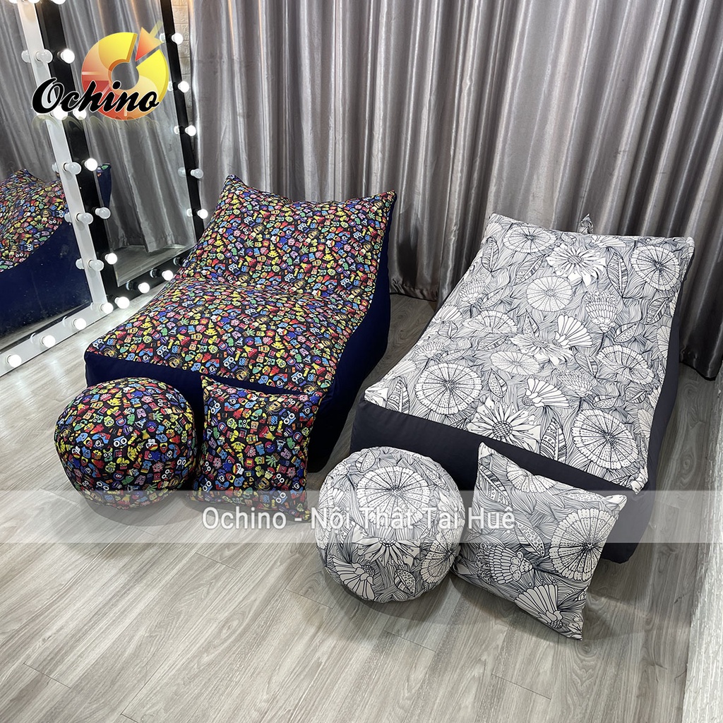 Ghế Lười Sofa Giường Kèm Hạt Xốp Thư Giãn Có 2 Lớp Cao Cấp, Ghế Hạt Xốp Họa Tiết Hiện Đại (Đủ Mẫu)