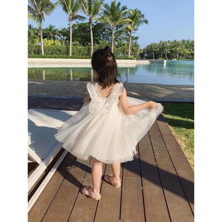 Váy ren bướm hồng trắng