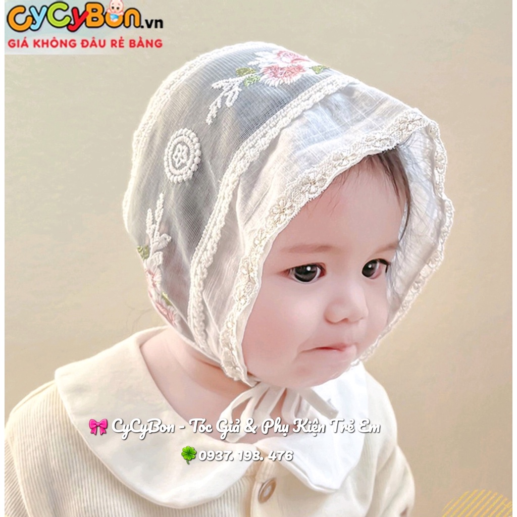 Mũ Nón Tiểu Thư Cho Bé Gái Phối Ren Đính Hoa Hồng Thêu Có Dây Cột Giữ Nón Size Cho Bé Từ 3 Tháng - 12 Tháng Siêu Xinh !