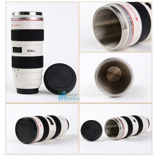 BÌNH GIỮ NHIỆT INOX HÌNH LENS CANON 70-200 TRẮNG