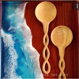 Thìa Gỗ Xoắn, Muỗng gỗ thân xoắn to xào nấu đảo trộn salad, đạo cụ chụp ảnh quảng cáo đẹp