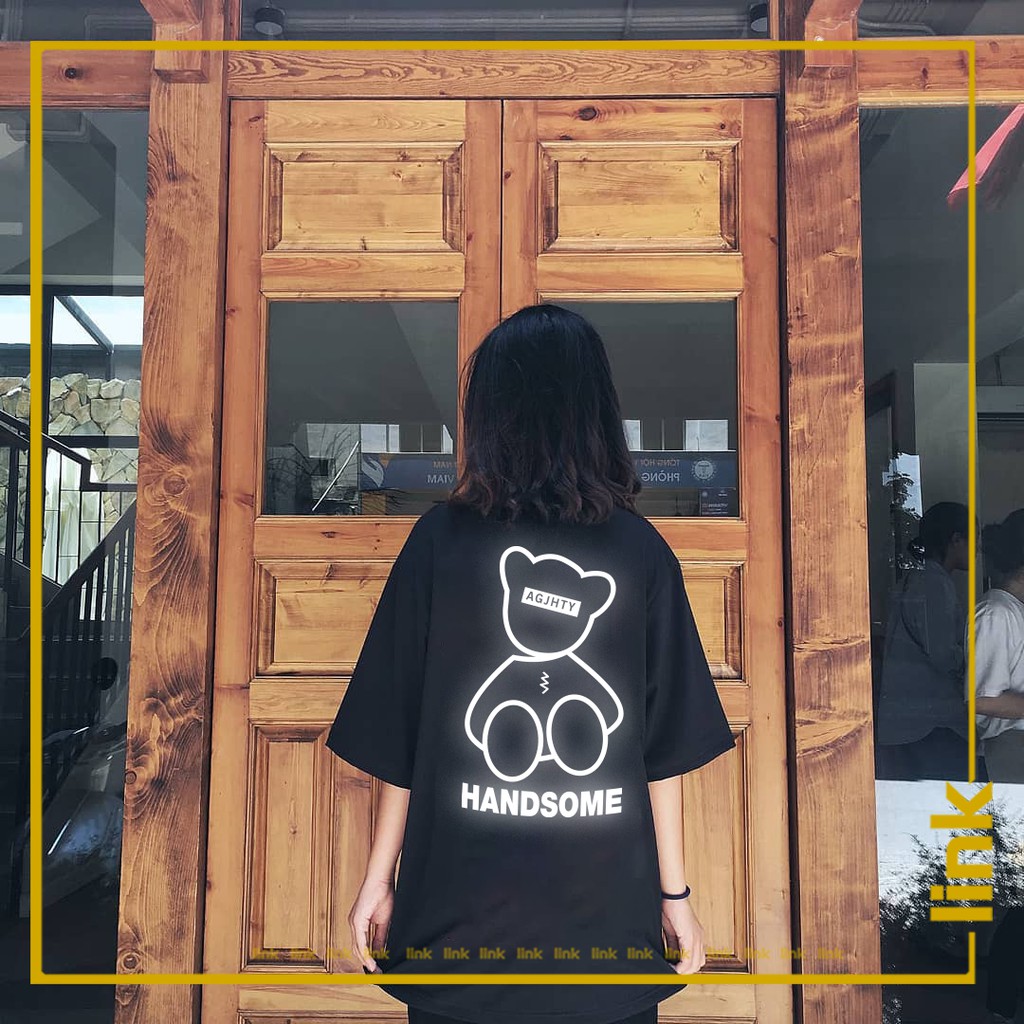 Áo phông nam nữ GẤU TEDDY HANDSOME phản quang bạc tay lỡ Unisex