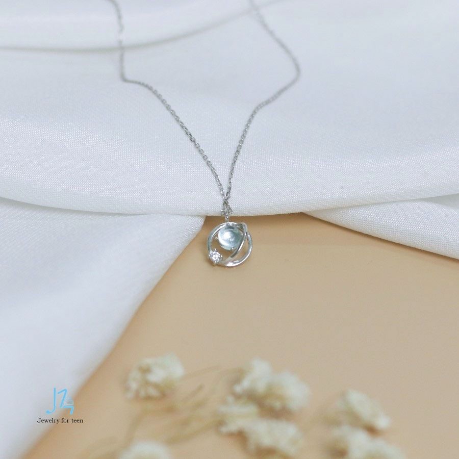 Dây chuyền bạc 925 hình quả cầu - Vòng cổ bạc cao cấp đính đá màu xanh - J14 Jewelry
